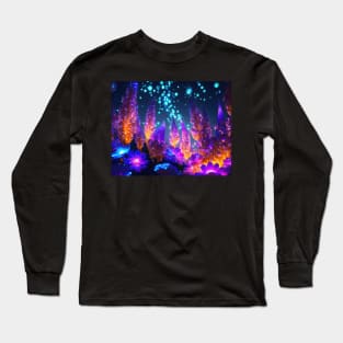 Abstract Neon night lit flower scene Long Sleeve T-Shirt